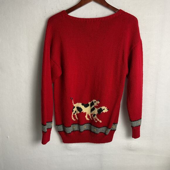 Braemar Vintage Wool Sweater Christmas Hunting Dog Design Medium Hand Knit - Picture 4 of 10